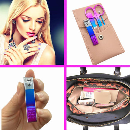 Manicure Set, Professional Women Nail Clippers Kit 4PCS， Stainless Steel Nail Cutter Care Tools Professional Grooming Kits, PU Leather Travel Case （rose gold）