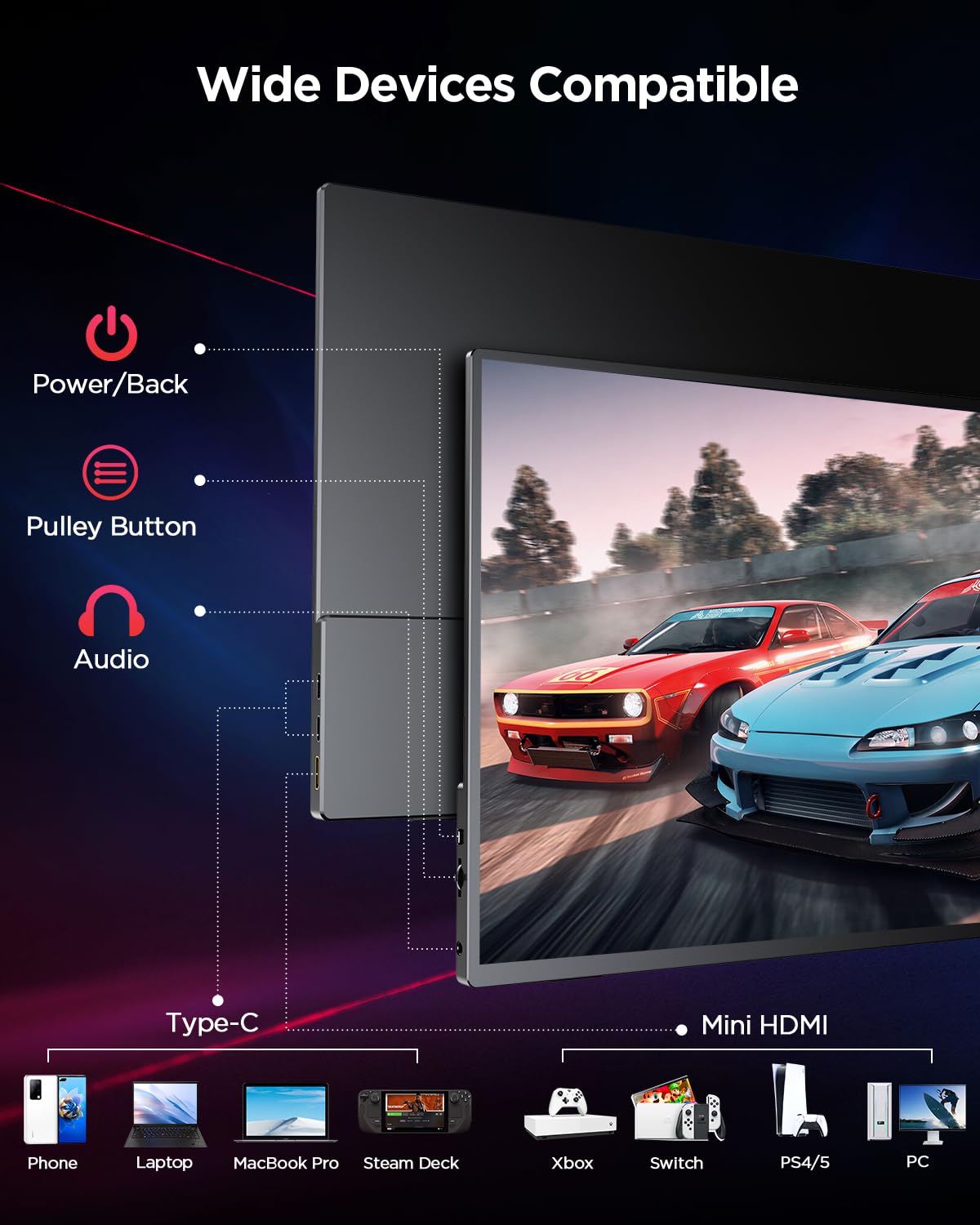 UPERFECT 2K 120Hz Portable Gaming Monitor, 16" 2560x1600 QHD 16:10 400 Nits Portable Monitor for Laptop w/VESA & Cover HDR Eye Care External Second Screen for PC Phone Game Console
