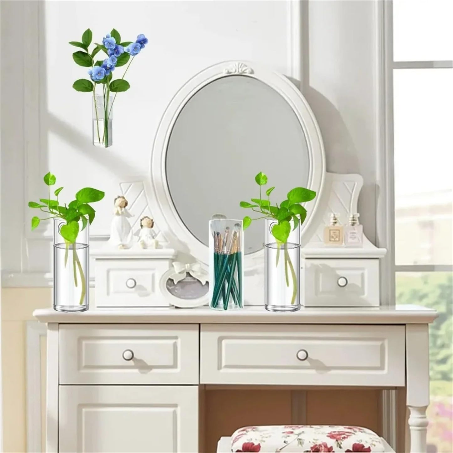 Glass Vase Vase 3Pack Wall Hanging Glass Planters Plant Terrarium Plants Holders Air with Plastic Invisible Traceless Hangers(3Pcs Large)