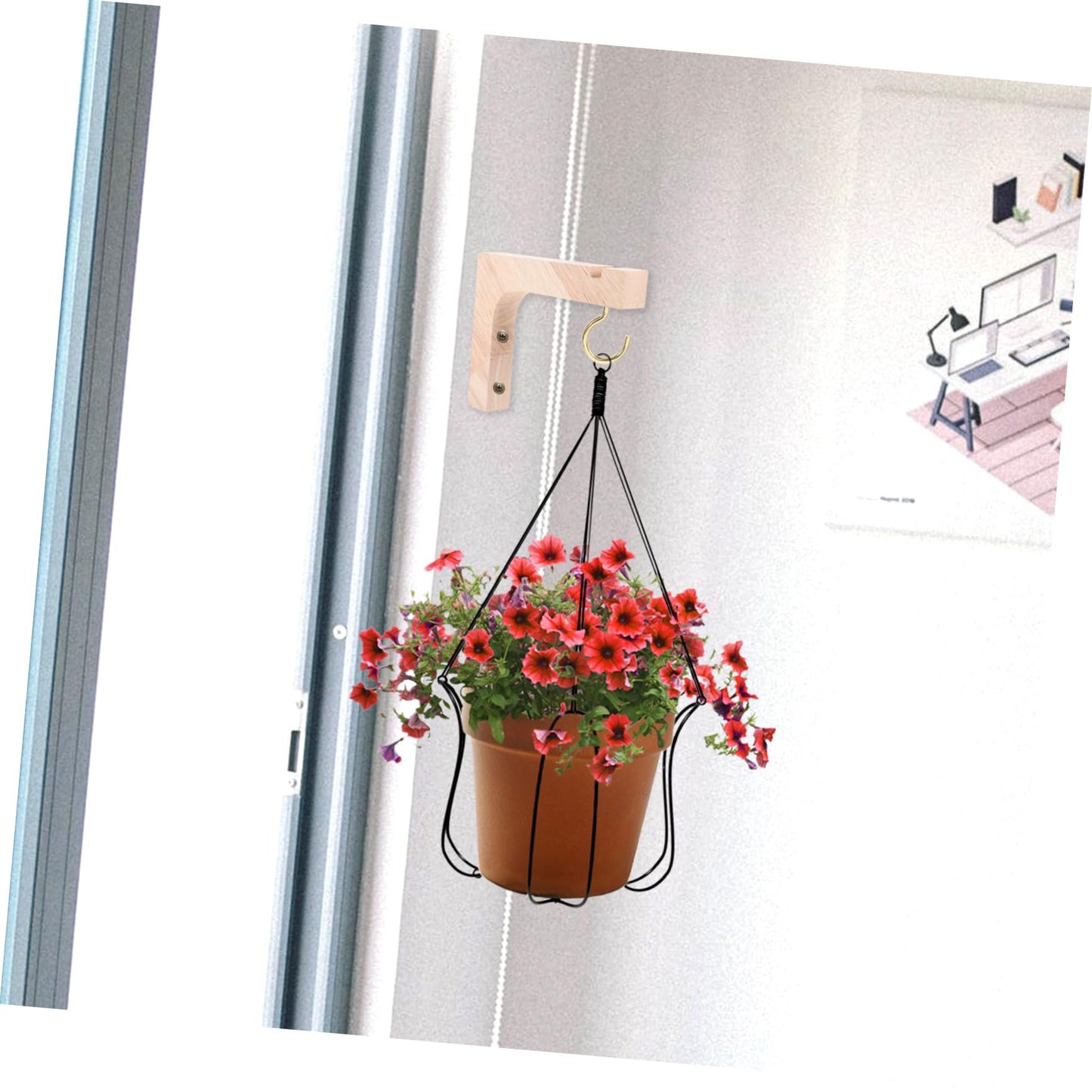 Mikikit Wooden Plant Hangers Indoor and Outdoor, 2pcs Heavy-Duty Wall Mounted Plant Hooks, Natural Wood Hanging Brackets for Flower Pots and Garden Storage