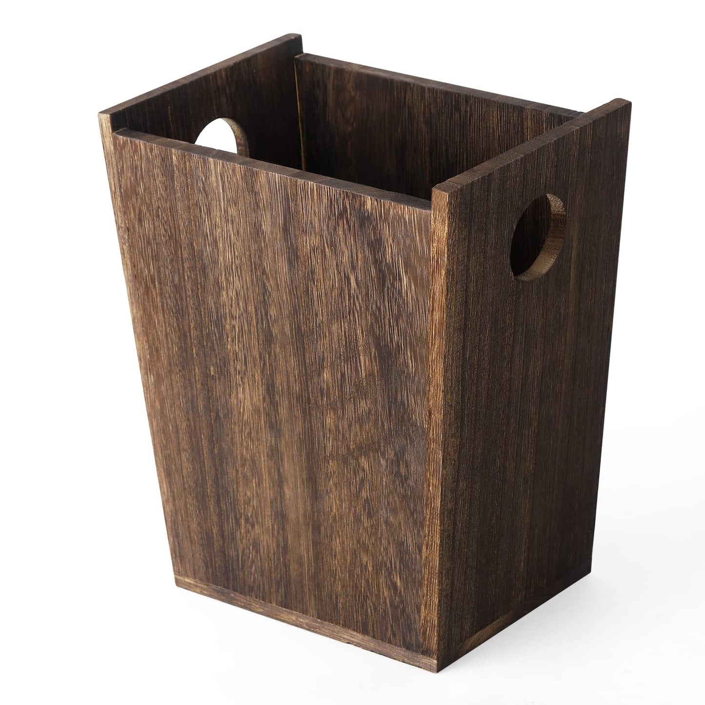 Wood Trash Can Wastebasket Small Rectangular Farmhouse Rustic Garbage Bin with Handles for Bedroom, Bathroom, Kitchen, Office, Brown