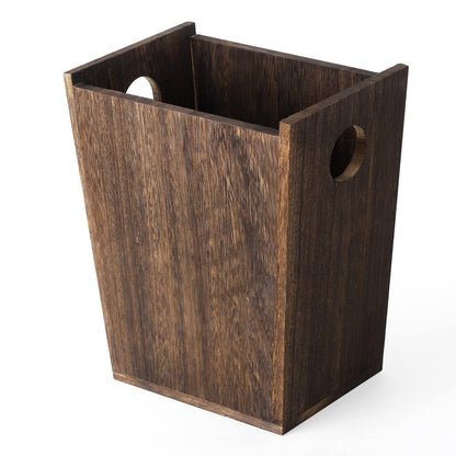 Wood Trash Can Wastebasket Small Rectangular Farmhouse Rustic Garbage Bin with Handles for Bedroom, Bathroom, Kitchen, Office, Brown