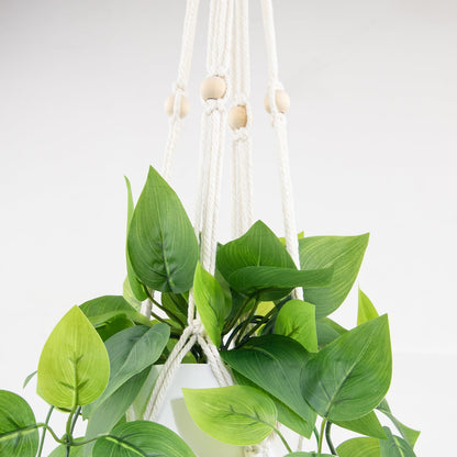 LOYWREE 2 Pack Artificial Hanging Plant Kit with Pot and Hanger - 39" Long Fake Pothos Vines - Hanging Potted Faux Plant Indoor for Wall Ceiling Bedroom Bathroom Living Room Home Decor (White Pot)