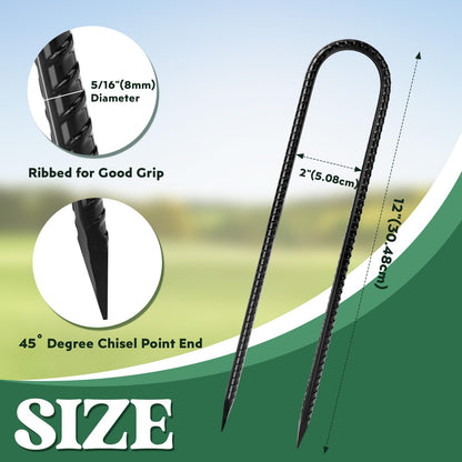 Homwin 12 inches 12-Pack Trampoline Stakes Anchors High Wind Stake Heavy Duty U Hooks for Ground Lawn Garden Yard Stakes for Decorations Swing Set Shed