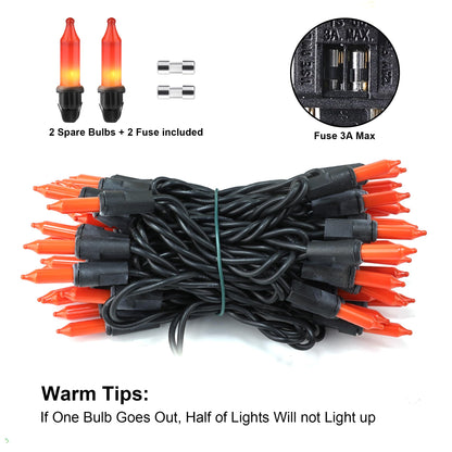 Brizled Orange Halloween Lights, 21.3ft 100-ct Incandescent Halloween String Lights Connectable, UL Certified Orange Light String, Black Wire Mini Light Set for Fall Season Holiday Thanksgiving Tree