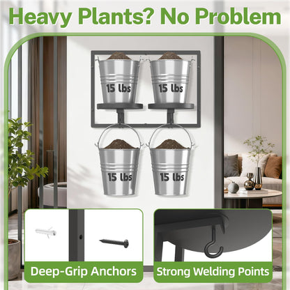 iDavosic.ly Wall Plant Picture Frame Holder with 2 Trays for Indoor, Metal Stand with Hanging Hooks, Floating Flower Display Decor, Space Saving & Easy to Assemble (Pots/Chains/Plants Not Included)