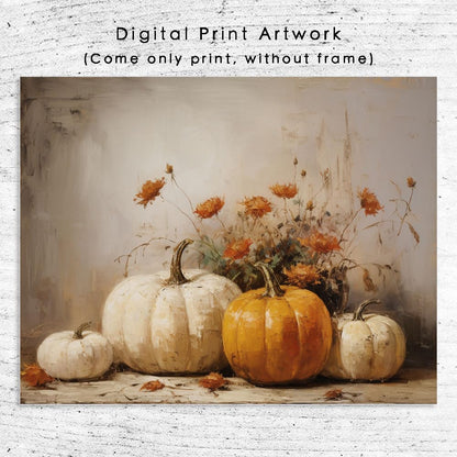 OFlyDesigns Fall Wall Decor, Pumpkin Still Life Art Print, Rustic Autumn Decor, Thanksgiving Print, 11x14 inch Unframed Landscape Art Print