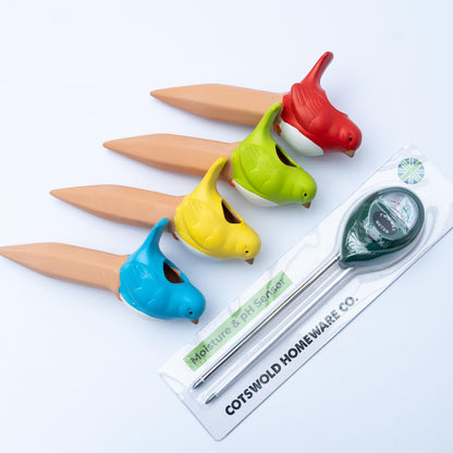 Cotswold Homeware Co 4 Terracotta Bird Plant Watering Devices Plant Waterer Self Watering Terracotta Bird Spikes Self Watering Planter Insert Free Moisture Meter