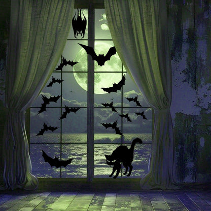 PPRAFDD Extra Large Halloween Window Clings Silhouette Decorations with Scary Witches Giant Spooky Monster Black Cat Bats Spiders Window Decals for Halloween Party (4 Sheets)