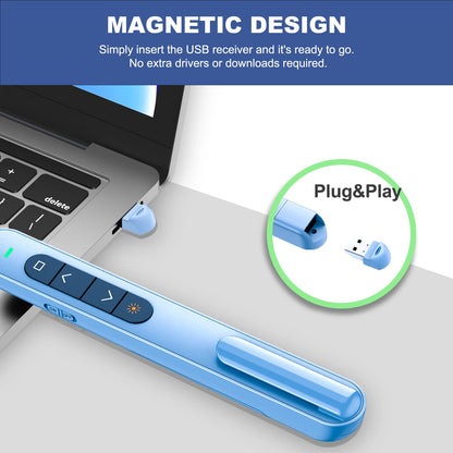 QUI 2 Pack Presentation Clicker, Hyperlink Volume Control Wireless Presenter, RF 2.4GHz USB Presentation Remote Control,PowerPoint Clicker Slide Advancer for Computer, Laptop, Mac (USB, Blue)