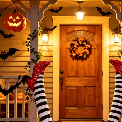 Wicked Witch Legs Prop – Halloween Decoration with Red Shoes, Fake Legs for Haunted House, Indoor & Outdoor Party Decor