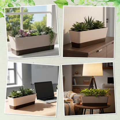 SHENLIU 4 Pack Rectangular Plant Pot, 12 Inch Watering Plant Container with Drainage Hole and Saucers Large Plastic Flower Pots Succulent Window Sill Planter Window Planter Box for Succulents, Flowers