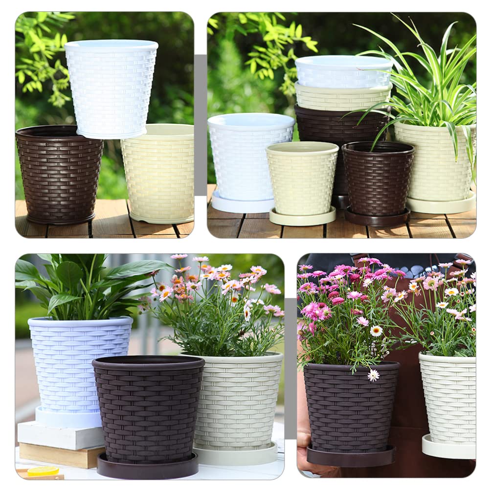LIFKOME 3-Pack Resin Plant Pots with Drainage Trays 5.31In Indoor Outdoor Succulent Planters for Garden Home Office Simple Flower Pots Set