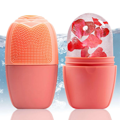XHJRI Ice Cube Roller Massager for Face, Eyes and Neck Naturally Conditioning and Skin Care,De-Puff Eye Bags,Reduce Migraine Pain,Reusable Massage Silicone Ice Mold (Pink)