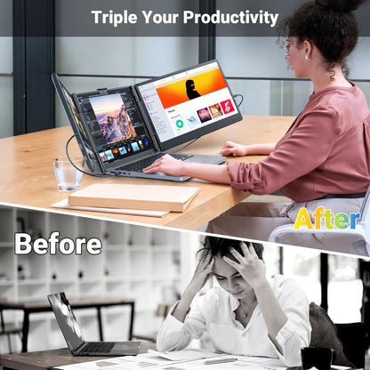 Ygretyrjh Laptop Screen Extender, 14" Triple Portable Monitor for Laptop, 1080P FHD IPS Screen Extender Monitors for 13"-17", Travel Monitor for Mac/Windows/Chrome, Built-in Speakers