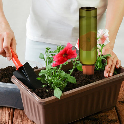 SiliFine 6 Sets Plant Watering Devices Include Terracotta Self Watering Spikes and 26 oz Plastic Bottles, Slow Release Vacation Insert Automatic Plant Waterer Device (Clear Green and Terracotta)