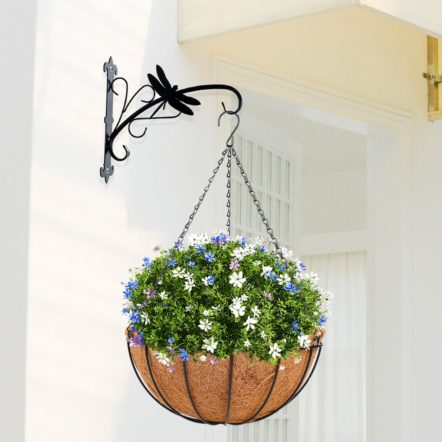 Hanging Basket Planter Plants Outdoor - 4 Pack 14 Inch Metal Hanging Planter with Coco Liners, Chain Hook Hanging Flower Pots for Indoor Outdoor Garden Porch Decoration