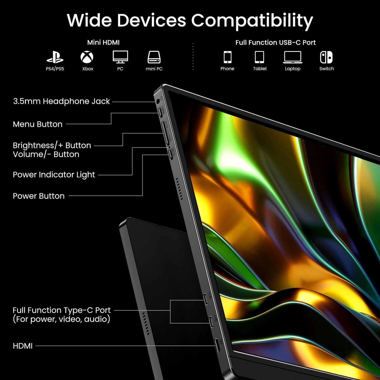VILVA Portable-Monitor-for-Laptop 17.3'' 2.5K QHD 165Hz Gaming Display, Ultra-Slim Metal Body, Built-in Stand, USB-C HDMI External Monitor for Laptop, PC, PS5, Xbox, Switch