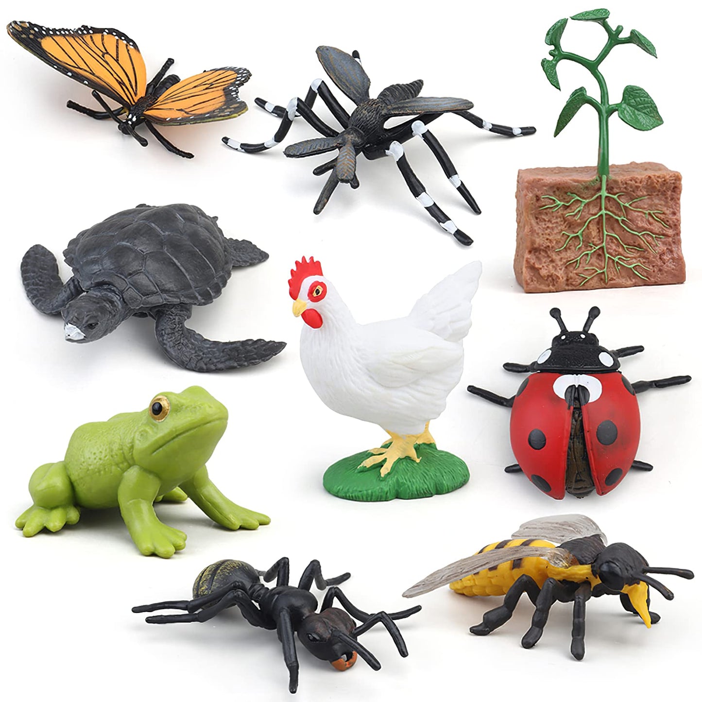 MIKNEKE Montessori Life Cycle Animal Figures with Flash Cards, Plastic Insects Monarch Butterfly Kit Caterpillar Toy for Kids, Realistic Animal Figurines (Butterfly)
