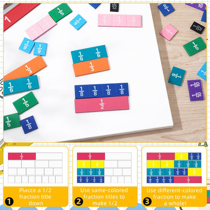 Sayglossy 10 Set Fraction Tiles Set for Math Classroom Rainbow Color Manipulatives Montessori Math Materials for Maths Classroom School Learning Educational Supplies