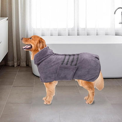 Geyecete Pineapple Grid Fast Drying Super Absorbent Dog Cat Bath Robe Towel - Gray, XL