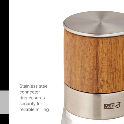 AdHoc Akasia Wood Salt or Pepper Mill - Salt & Pepper Seasoning Mill - Manual & Adjustable Grinder for Modern Kitchens