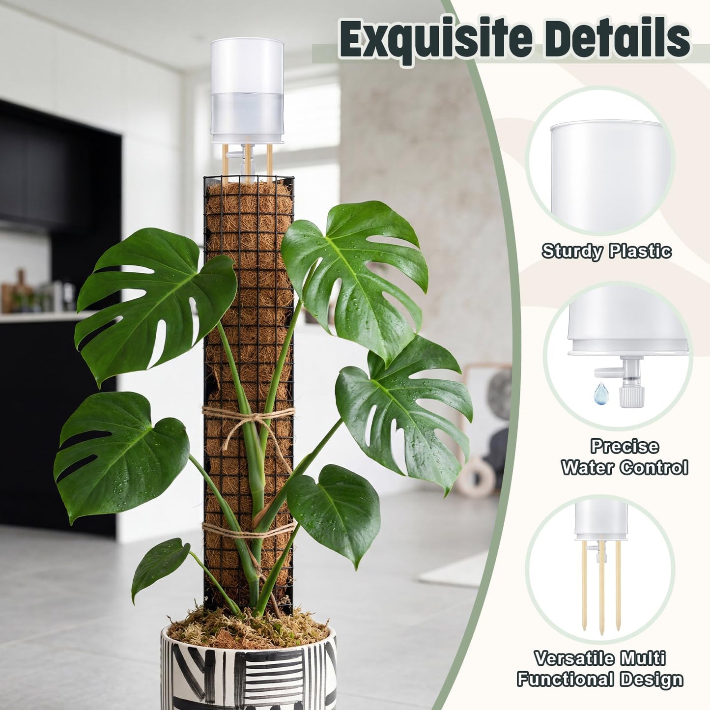 SiliFine 6 Pcs Moss Pole Watering Dripper Adjustable Self Watering Planter Insert with Flow Control Long Lasting Moisture Consistent Dripper Spike with Transparent Reservoir for Monstera Epipremnum