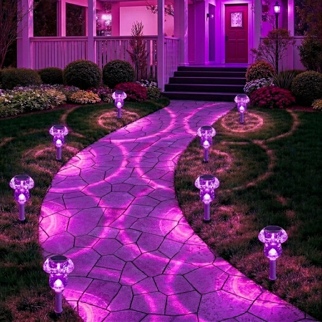 Solar Lights Outdoor, 8 Pack Mushroom Lights Outside Waterproof, Solar Powered LED Lighting for Garden, Yard, Landscape, Path, Pathway, Lawn, Walkway, Driveway, Backyard Halloween Decor (Purple)