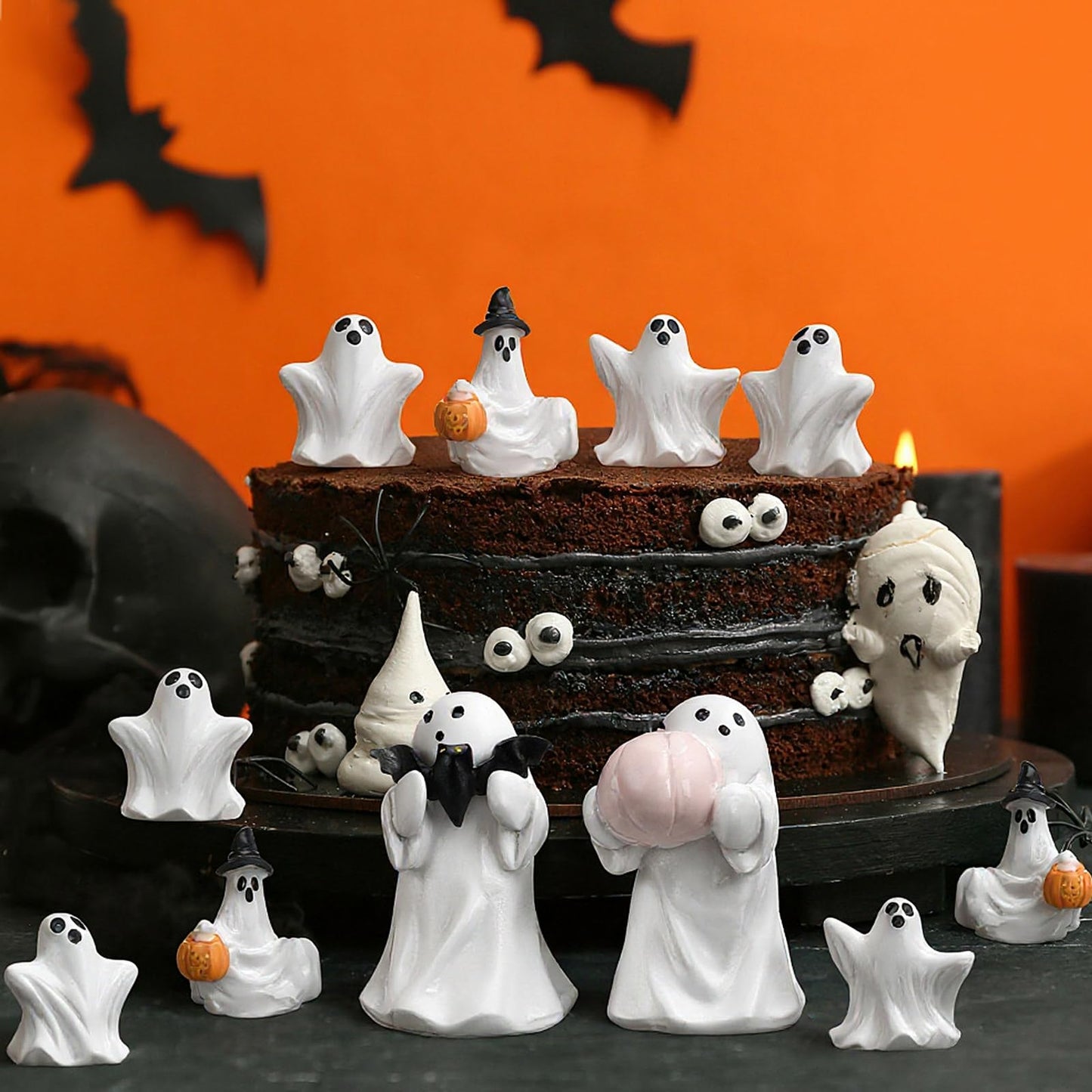 Threehoney 8 Pcs Halloween Ghost Figurine Resin Ghost Sculpture Statue Cute Halloween Decorations Spooky Tiered Tray Decor for Indoor Home Table Centerpieces Party Kitchen Tabletop Shelf