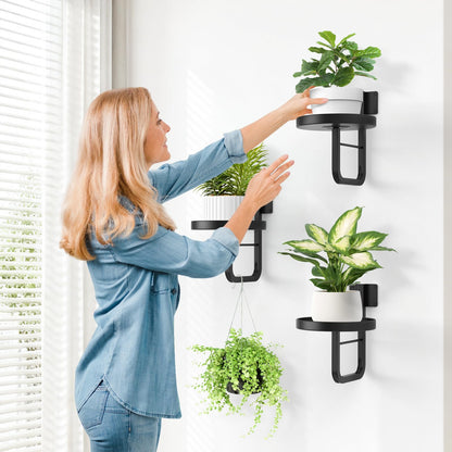 JOPBENG Wall Plant Holder, 7.9 Inch Hanging Plant Holder Wall Planters for Indoor Plants, Wall Mounted Plant Holder Window Plant Shelves for Outdoor Metal Wall Planter Black 2Pcs