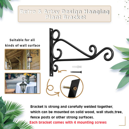 Fashion&Cool Retro Iron Hanging Plant Brackets, 12 Inch Heavy Duty Rust-Resistant Plant Hanger Hooks for Indoor/Outdoor Decoration