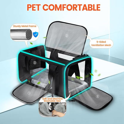 Petskd Small Pet Carrier with Wheels (17" L x 12" W x 8.5" H), JetBlue/Allegiant/Spirit Airlines Approved, Rolling Pet Carrier for Small Dogs & Cats (Black)