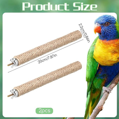 2 PCS Bird Toys for Parakeets Bird Perches Natural Bird-Perches with Rope Wood Parrot Perch Stand Rope Perches for Bird-Cages Accessories for Parakeet Cockatiel Budgie Conures Lovebirds