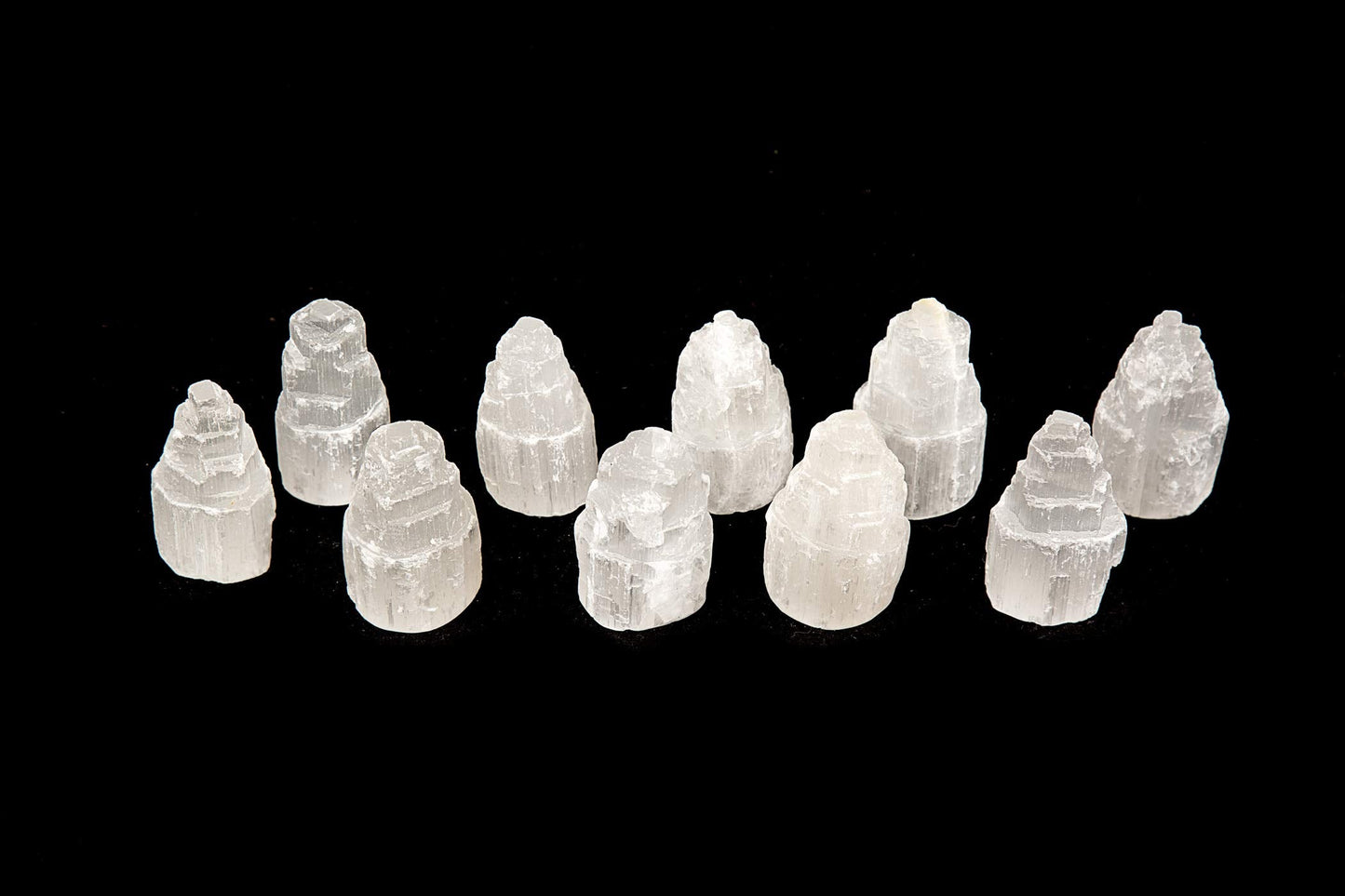 JIC Gem Set of 10 White Selenite Sky Tower Skyscraper Reiki Chakra Stone Crystal Healing Energy Tower 6-7cm Tall