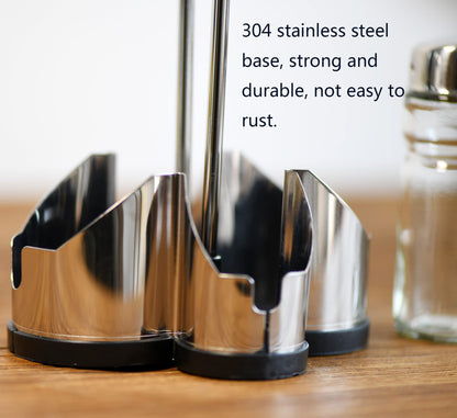 Salt and Pepper shakers, Oil and Vinegar Dispenser Set with Stainless Steel Holder (Salt & Pepper + Oil & Vinegar)