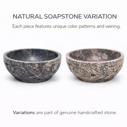 KC KULLICRAFT Marble Soapstone Natural Smudge Pot | Stone Bowl | Scrying And Smudge Bowl (Scrying - Bowls & Mirrors) (5 Inch) From India. Handmade Leaf Carved Design.