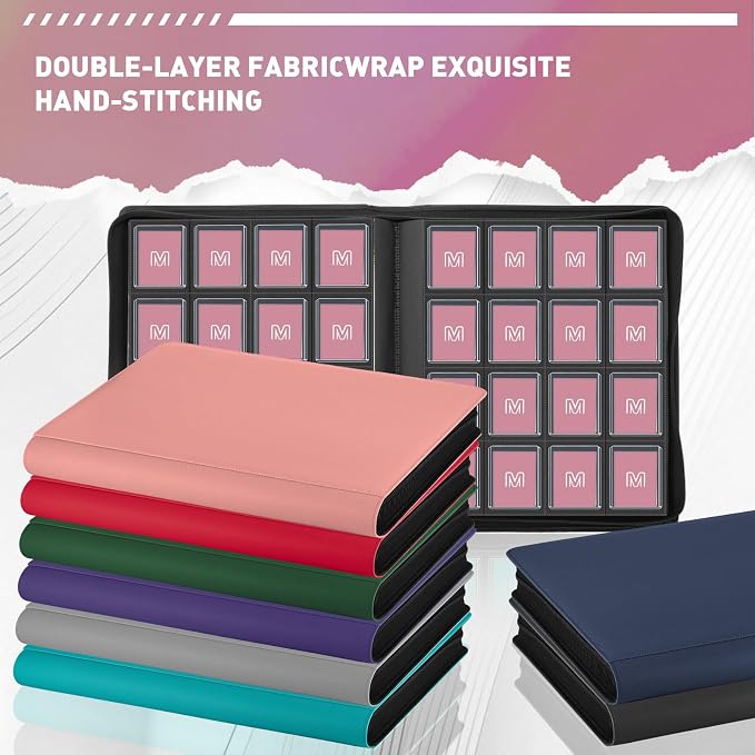 16 Pocket Toploader Binder,Holds 640 Top Loaders,Top Loader Binder for 3" x 4"Rigid Cards,Sleeves Card Collection Binder,20 Double Sided Pages,Compatible with Trading & Sports Holder (16Pink)