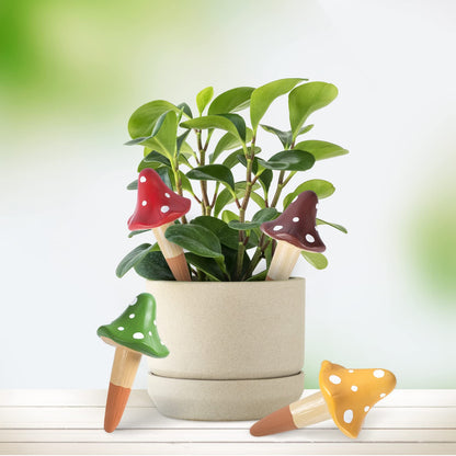 HOMYHEE Self Watering Spikes Mushroom Shaped Plant Watering Globes Irrigation Terracotta Watering Device Garden Waterer for Indoor Outdoor Plant 4 Packs