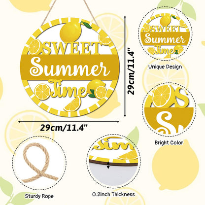 HOURIA 3D Lemon Wooden Door Sign,Sweet Summer Time Welcome Wreath Sign Front Door Decor,Summer Lemon Decorations for Home Kitchen Classroom,11.4"X11.4"