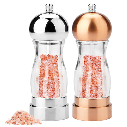 Pepper Grinder,Salt Grinder,Stainless Steel Salt and Pepper Grinder Set,Manual Salt & Pepper Grinders,Refillable Pepper Grinder Mill with Adjustable Coarseness, Ideal for Kitchen（5 Inches-2PCS）
