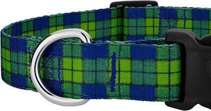 Country Brook Petz - Blue and Green Plaid Everyday Dog Collar and Leash - Plaid and Argyle Collection Featuring Charming Designs (5/8 Inch, Small)