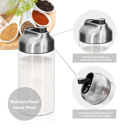 Aelga 12 OZ Glass Sugar Dispenser with Pour Spout, Weighted Pourer, for Coffee, Tea & Baking, 2 Pack