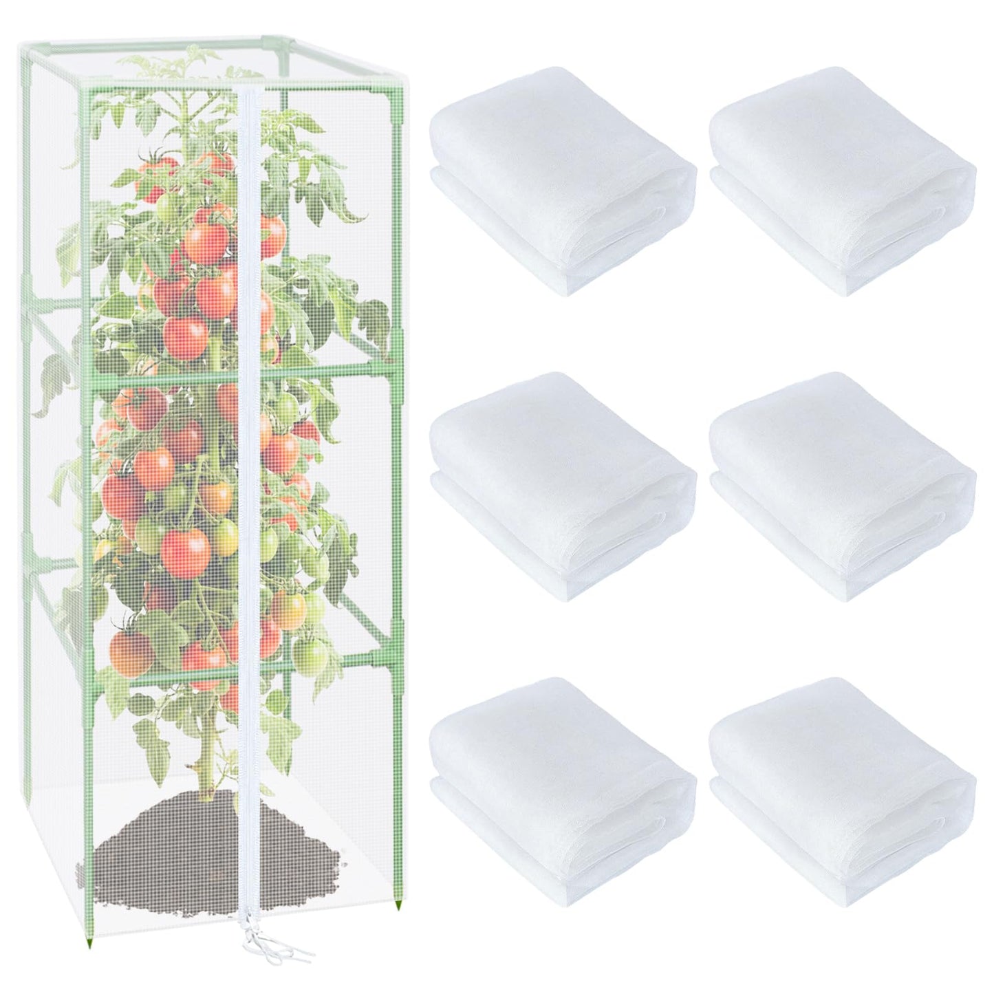 ZeeDix 43.3" x 16.1" Garden Bird Netting for Square Tomato Cage, 6 Pack Garden Mesh Barrier, Plant Covers Protect Tomatoes, Vegetables, Blueberry Bush from Birds & Pests