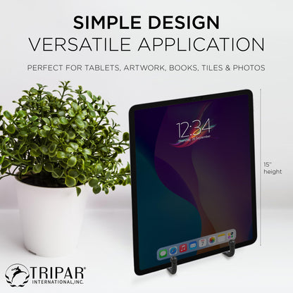 TRIPAR Decorative Scroll Rack, Large Black Display (8 Inch Depth) - Functions as Wall Rack or Tabletop Easel - Lightweight and Durable - Showcase Beautiful Plates, China, Artwork and More