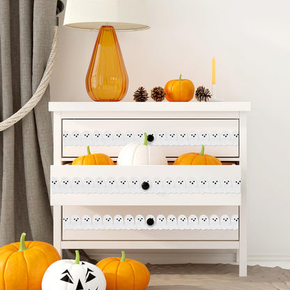 Whaline 65.6Ft Halloween Bulletin Board Border Glitter White Ghost Die Cut Trim Border Roll for Spooky Chalkboard Wall Decor