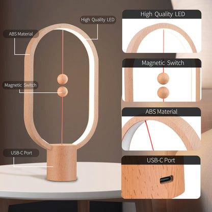 BABLOOM Heng Balance Light, USB Powered LED Table lamp, Creative, Magnetic Switch Night Light, dimmable Eye Protection Table lamp, Used for Gifts, Decoration Bedside, Dormitory and Office(Wood Grain)