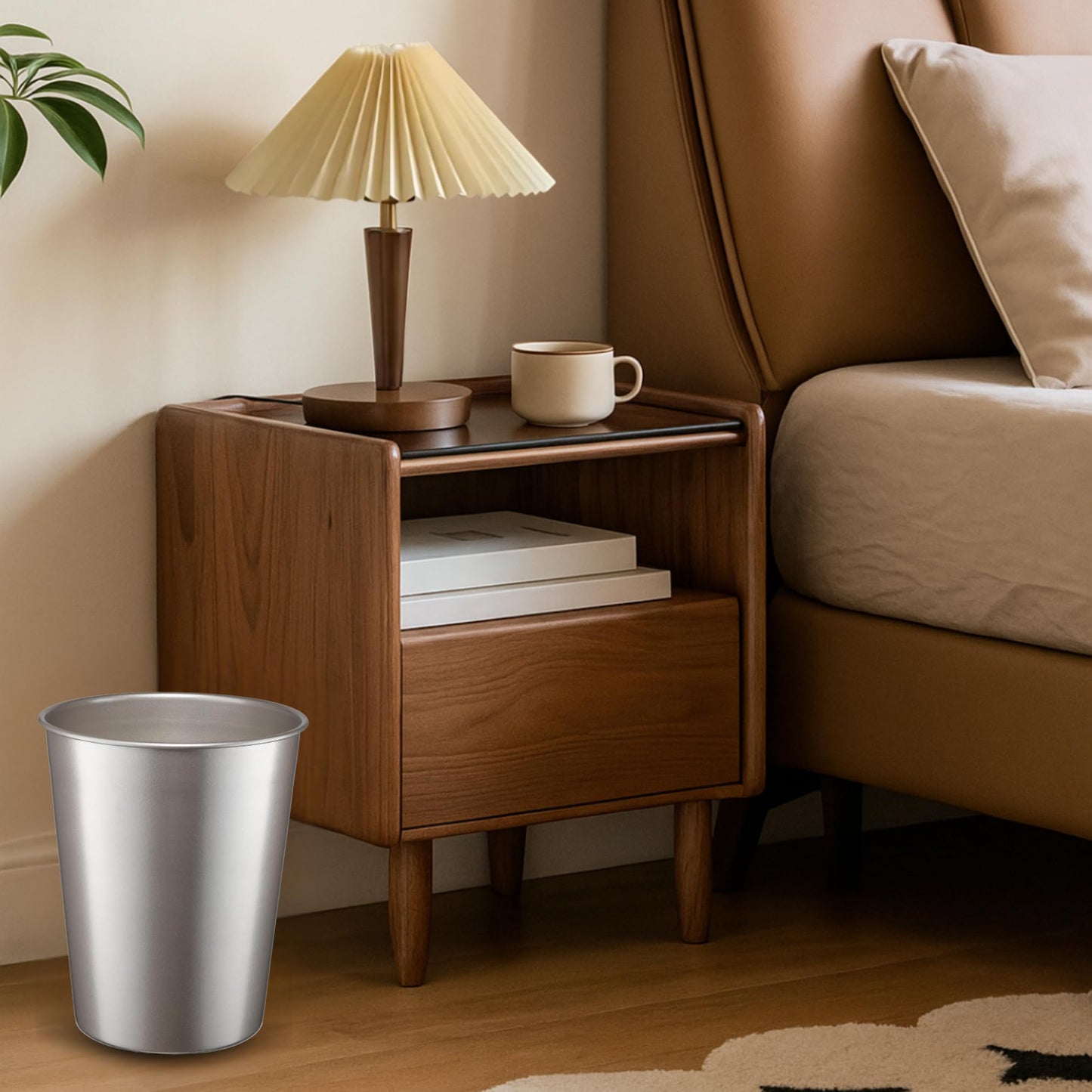 Monarch Abode Metal Bathroom Trash Can – Waste Basket for Bedroom, Office Desk, & Dorm, Handcrafted, Durable Decorative Pewter Small Trash Can Bathroom Garbage Bin Wastebasket