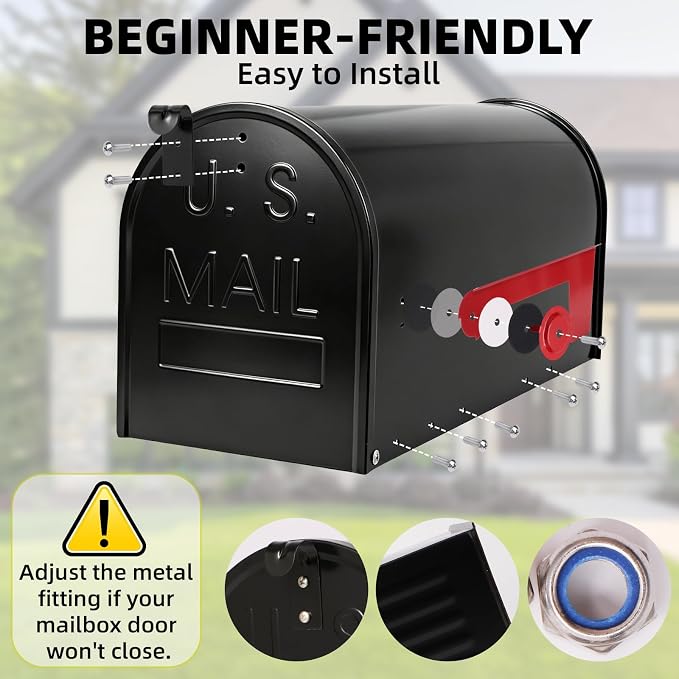 Mirok Large Mailboxes for Outside Post Mount, Black Galvanized Steel Heavy Duty Metal Mailbox, Rust-Resistant Large Capacity Mail Boxes for House Outside, 22 x 10.7 x 8.9 Inches