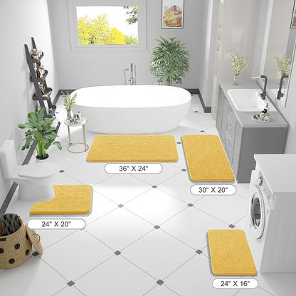 OLANLY Bathroom Runner Rugs 47x17, Extra Soft Absorbent Chenille Bath Rugs, Rubber Backing Quick Dry, Machine Washable Long Bath Mats for Bathroom Floor, Tub and Shower, Home Decor Accessories, Yellow