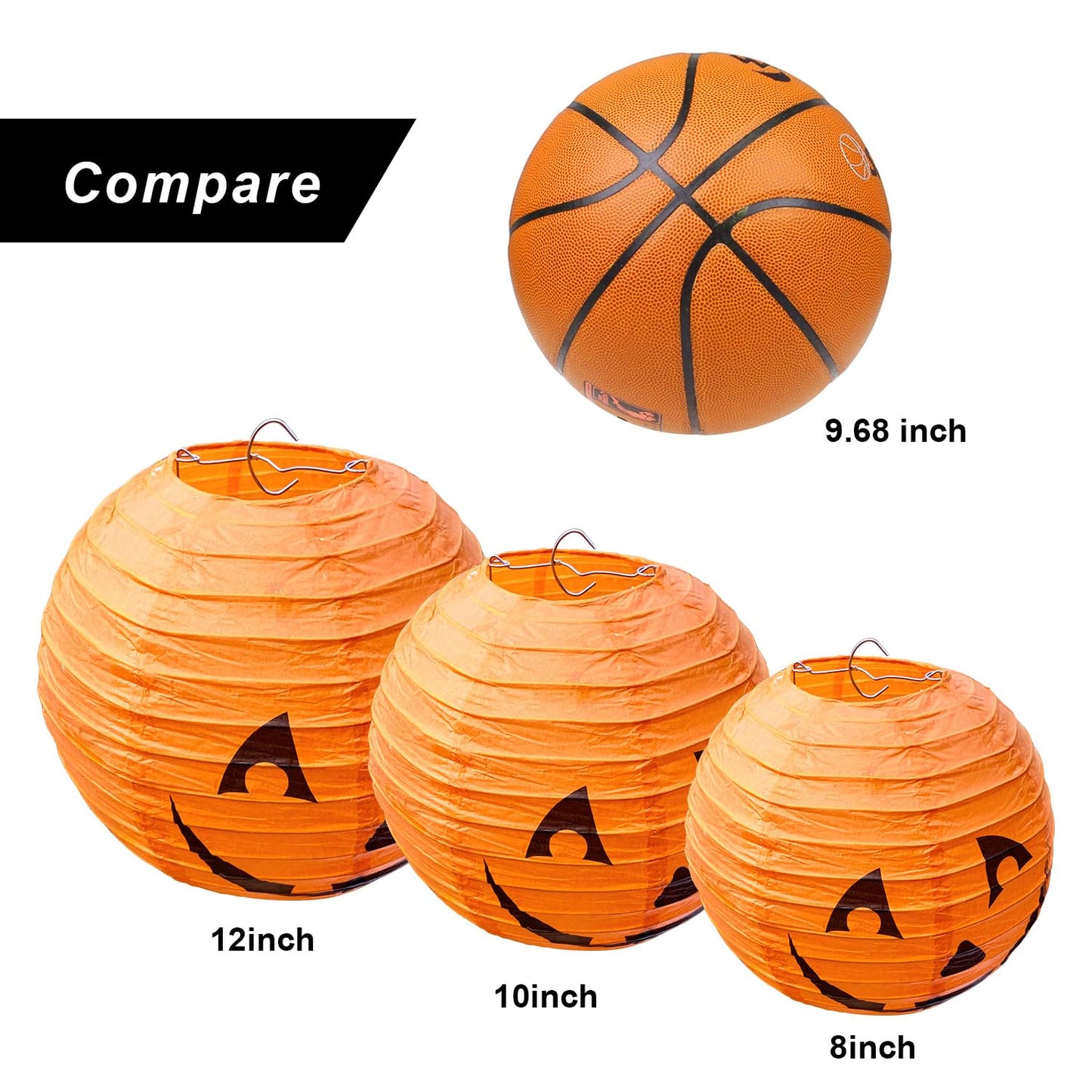 PheiLa Halloween Pumpkin Paper Lanterns Set for Halloween Party Garden Decoration, Multi-Sized, Pack of 12